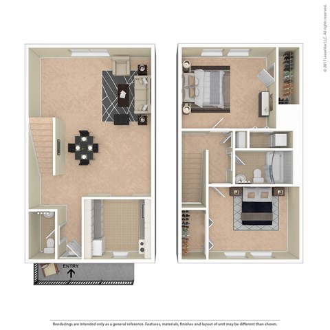 Floor plan for 2 beds, 1.5 baths, 1187 sqft